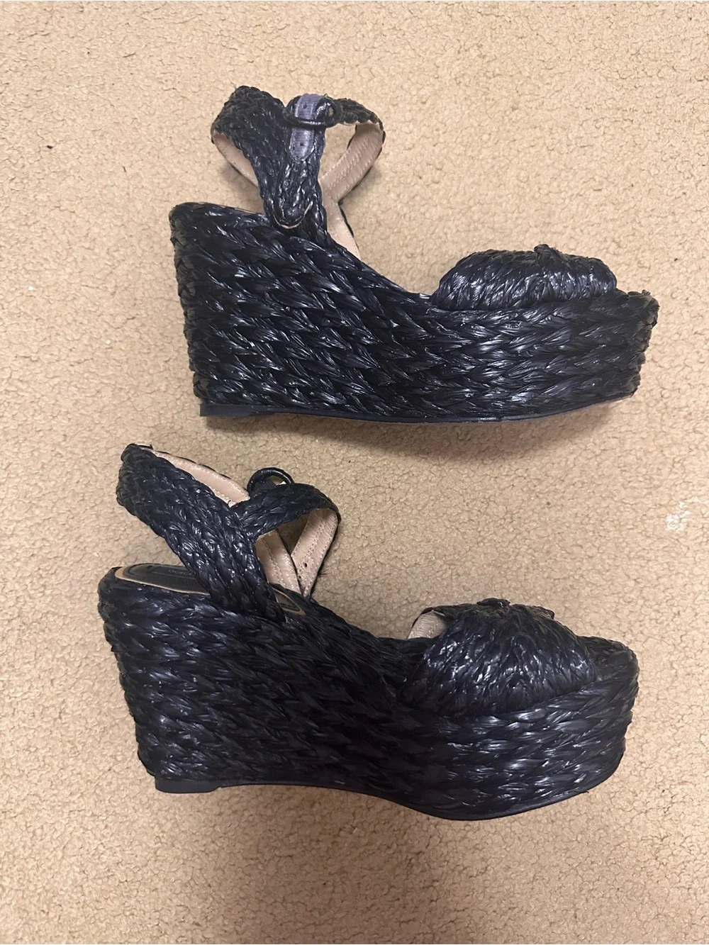 Dolce & Gabbana Black Raffia Wedges